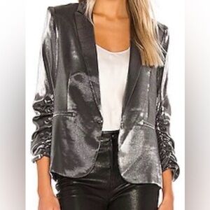 Generation Love Silver Metallic  Women's Blazer Ruched Sleeve Small